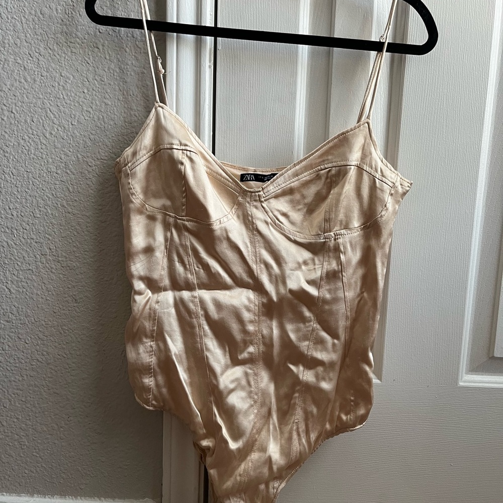 Zara Satin Bodysuit in Champagne